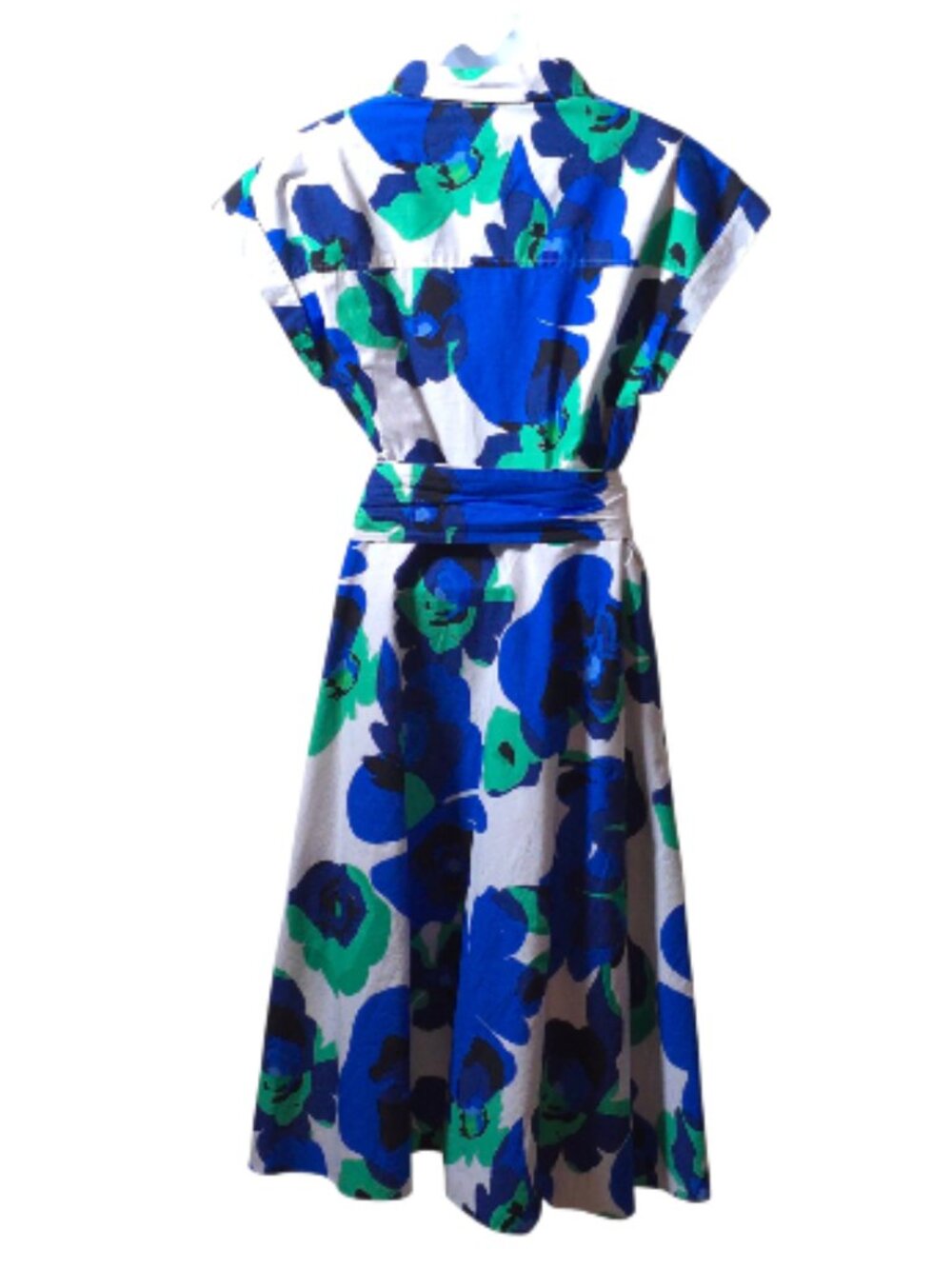 Eliza J Blue Floral Shirt Dress Size 12 Cotton Tie Waist Button Front Midi - Picture 6 of 13